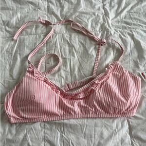 Aerie Striped Ruffle Trim Scoop Neck Pink and White Cottage Core Fairy Swim Top